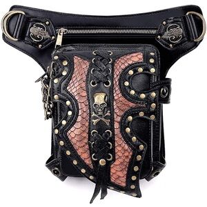 Black & Rose Gold Skull Accent Lace-Up Hip Bag